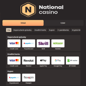 National Casino vklad a výběr