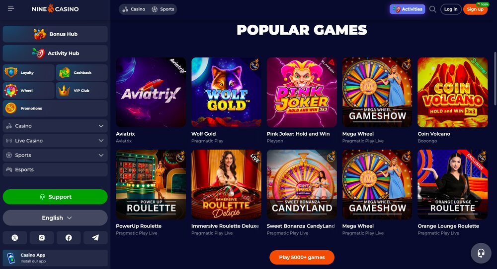 NineCasino website