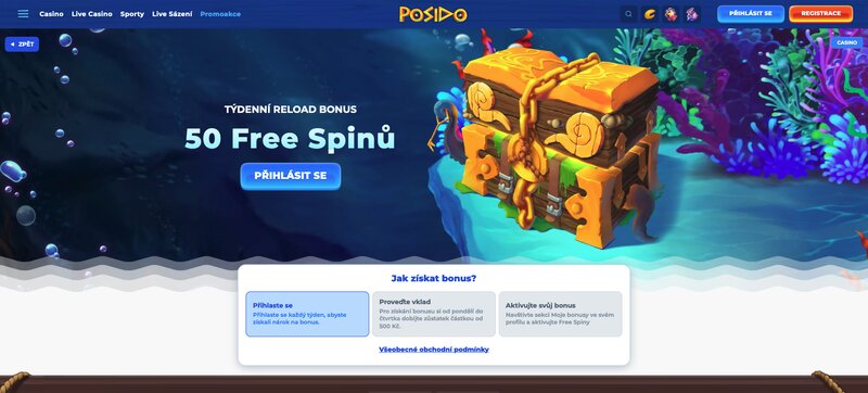 Týdenní reload bonus 50 free spinů v casinu Posido