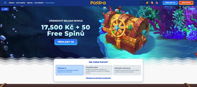 Víkendový reload bonus 17 500 Kč + 50 free spinů v casinu Posido