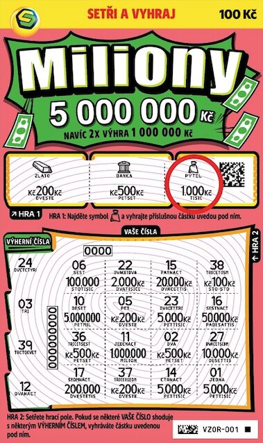 Setřený los Miliony 100