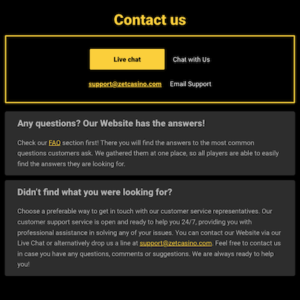 ZetCasino kontakt