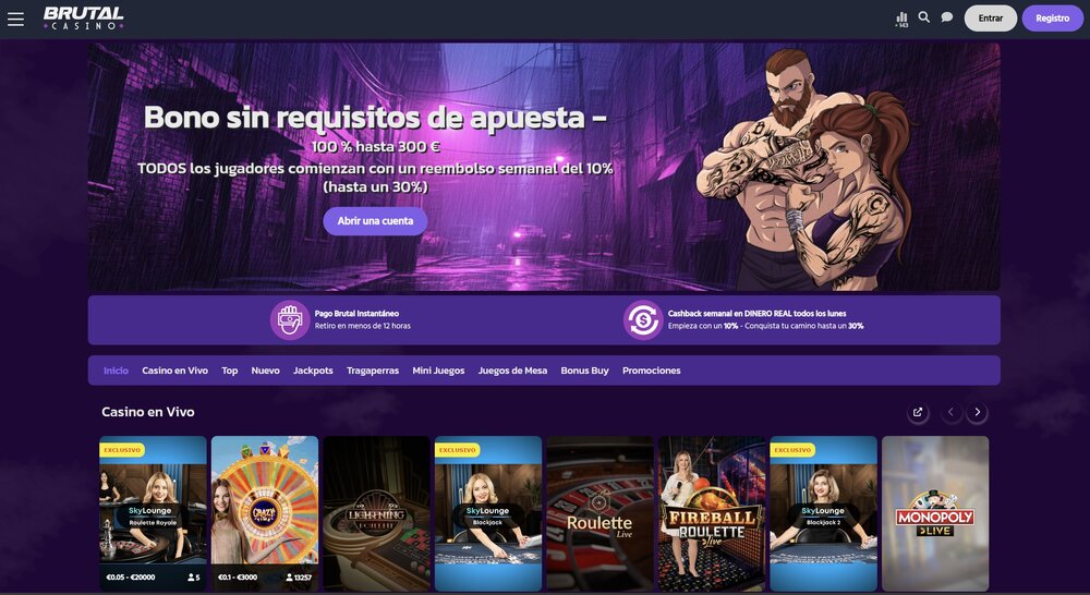 Brutal Casino página de inicio