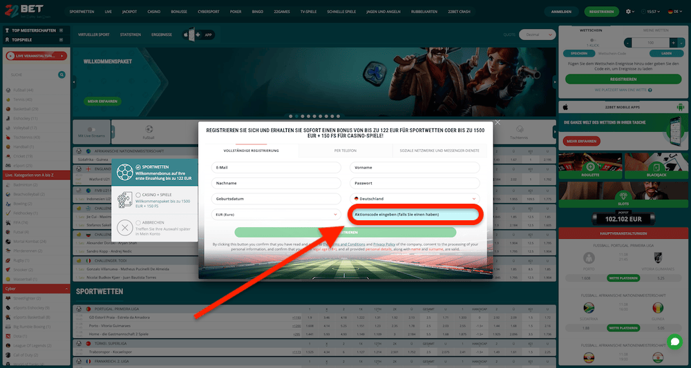 44243 22BET Promo Code