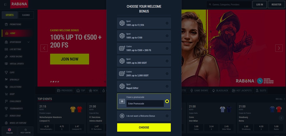 Rabona promo code úvod en