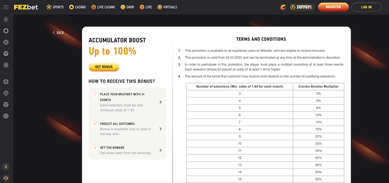 Accumulator Boost v sázkové kanceláři FEZbet