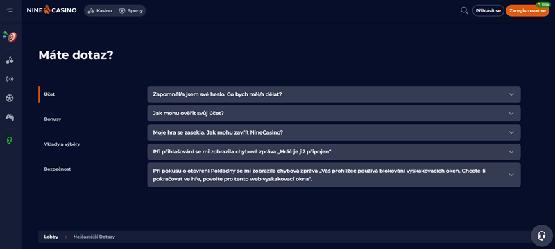 Nine Casino Jak kontaktovat podporu