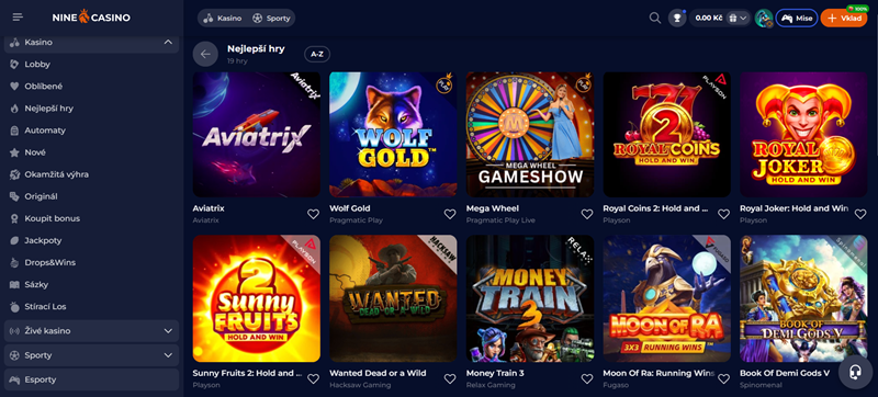 Nine Casino Populární hry