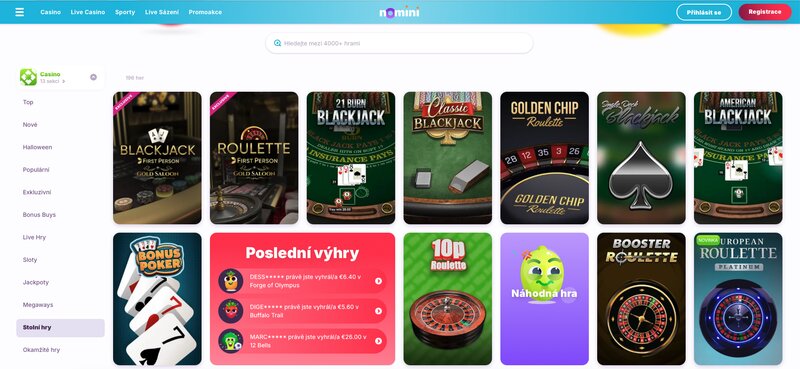 Stolní hry v casinu Nomini