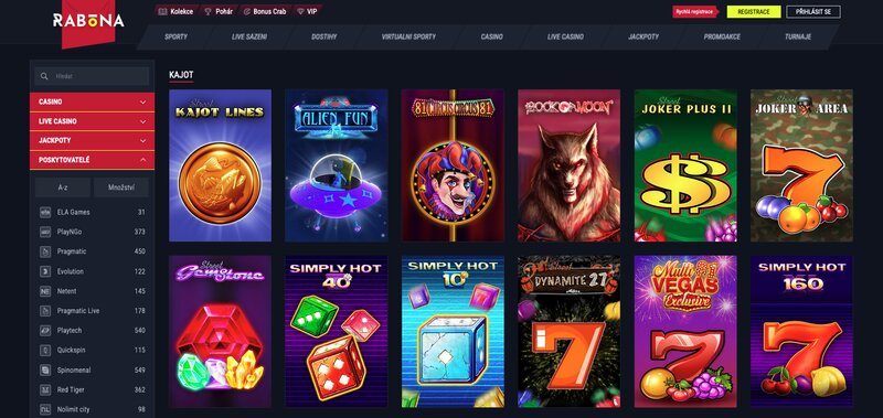Hry od Kajot Games v casinu Rabona