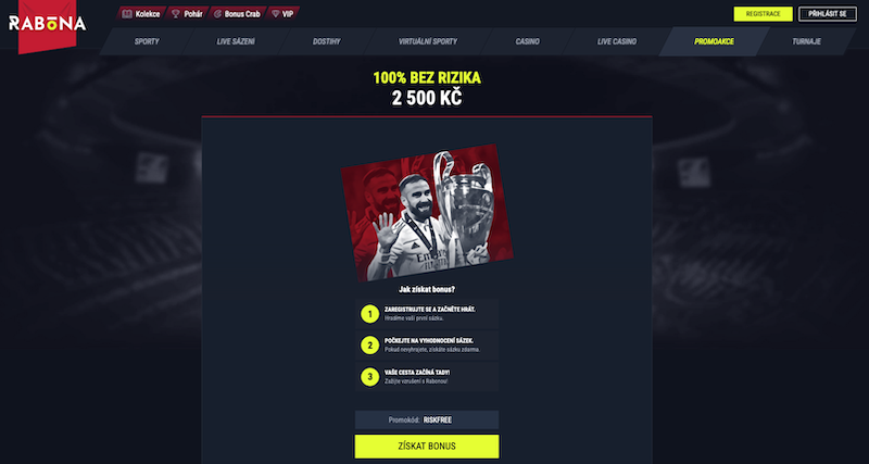 Rabona 100% sázka bez rizika až 2 500 Kč