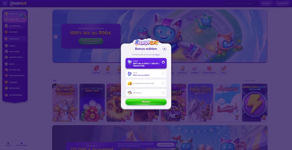 Robocat Registrierung