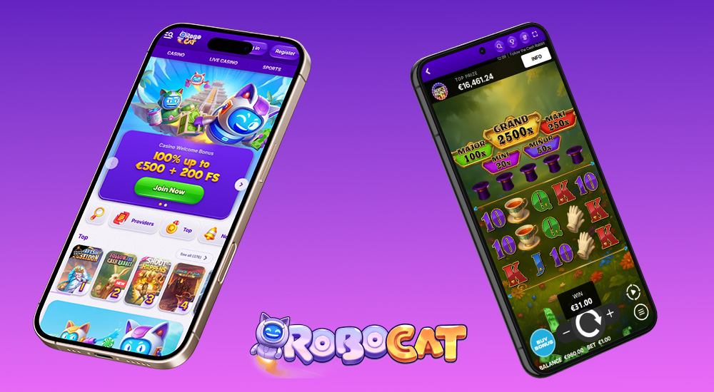 Preview of the responsive UI of the online casino Robocat