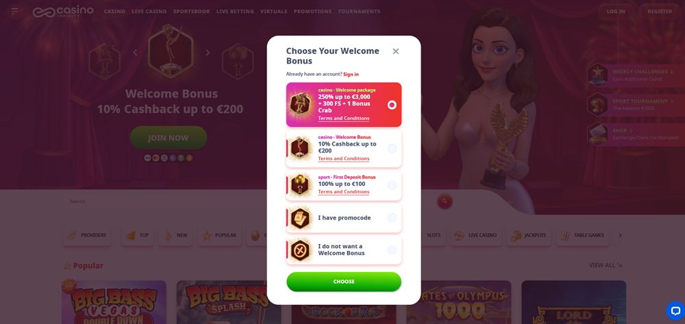 Casino Infinity registrace úvod en