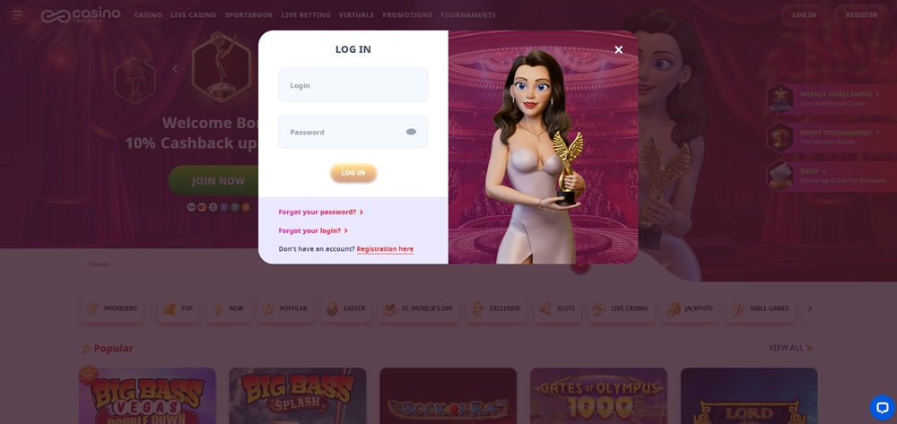 Casino Infinity login úvod en