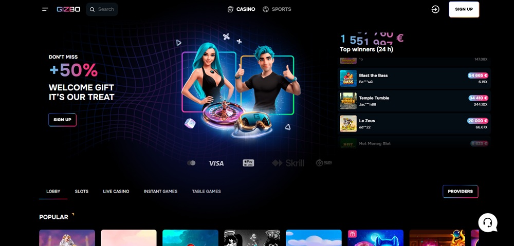 Gizbo Casino homepage