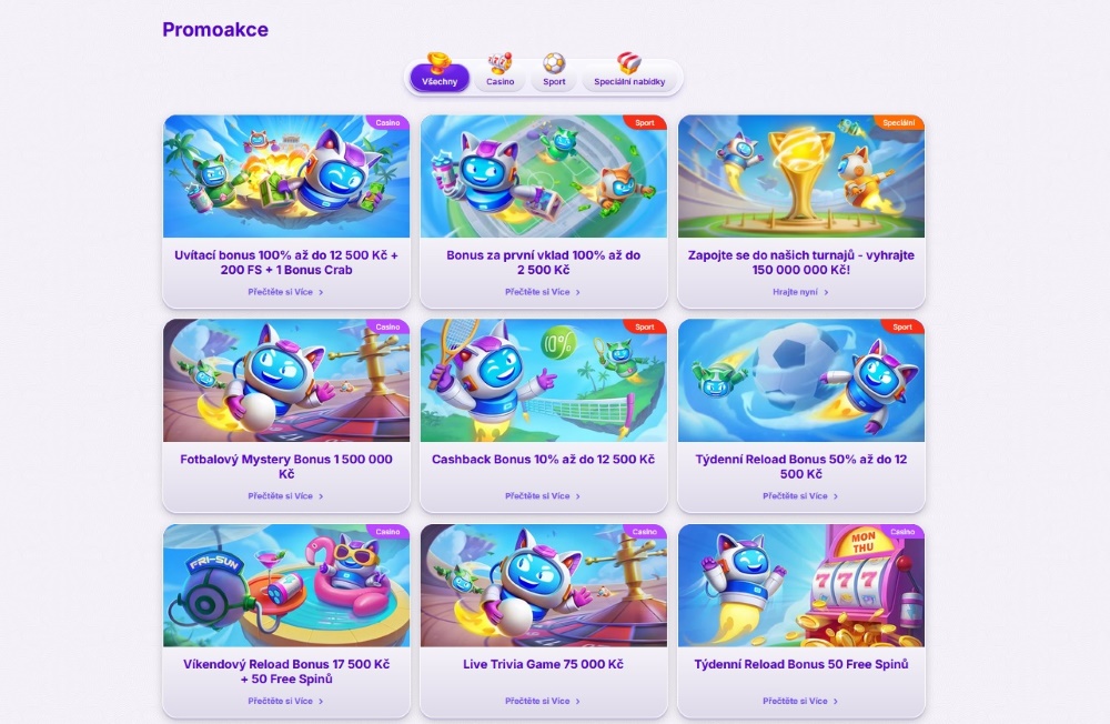 Široký výběr bonusů pro nové i stávající hráče v online casinu Robocat