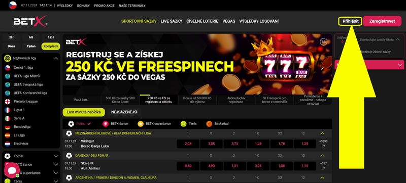 BETX přihlášení