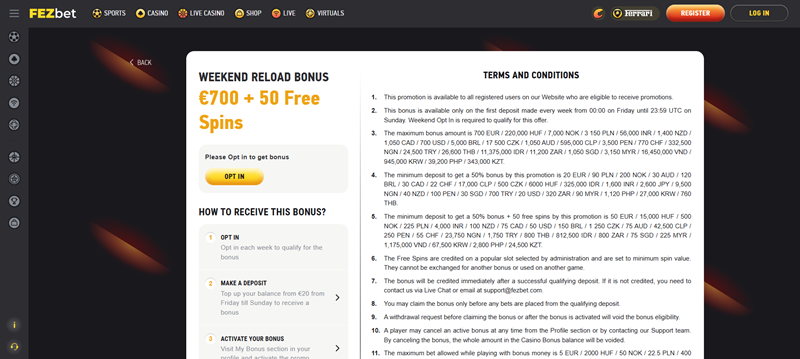 FEZbet Víkendový reload bonus