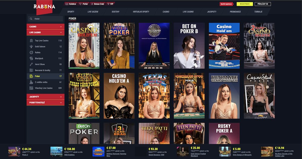 Karetní hry v online casinu Rabona