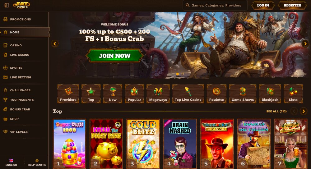 FatPirate casino homepage