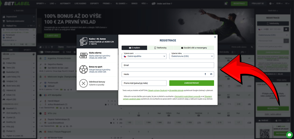 BetLabel – registration form