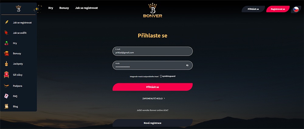 Casino Bonver - přihlášení