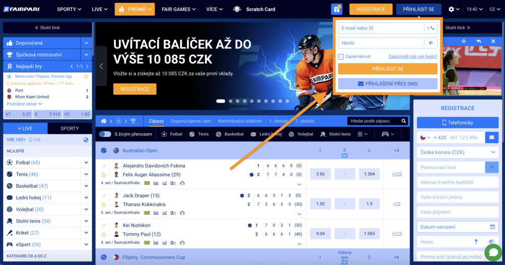 Vista de inicio de sesión de FairPari