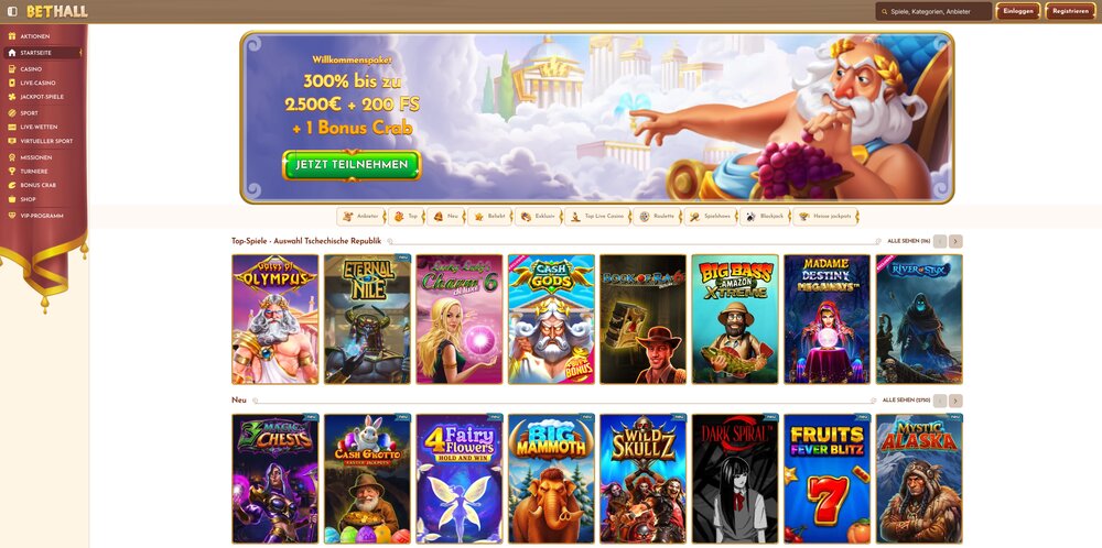 BetHall casino hompeage DE