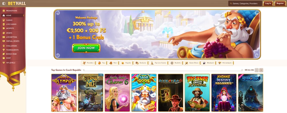 BetHall casino homepage