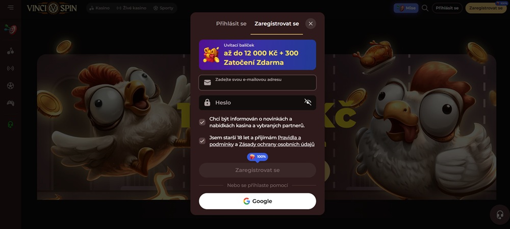 Vinci Spin registrace