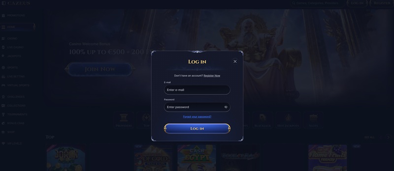 Cazeus login homepage