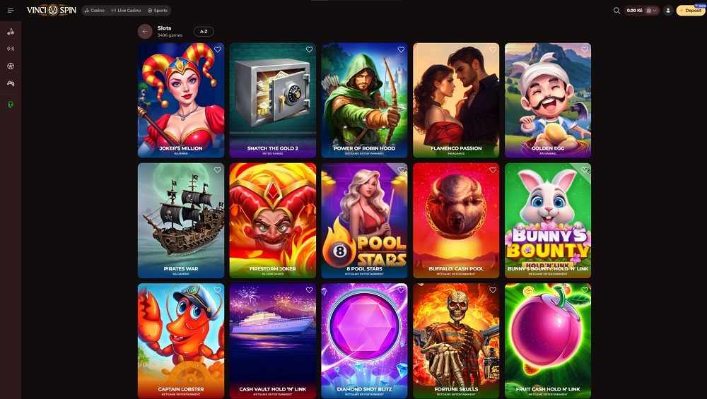 Preview of the top slots at Vinci Spin casino