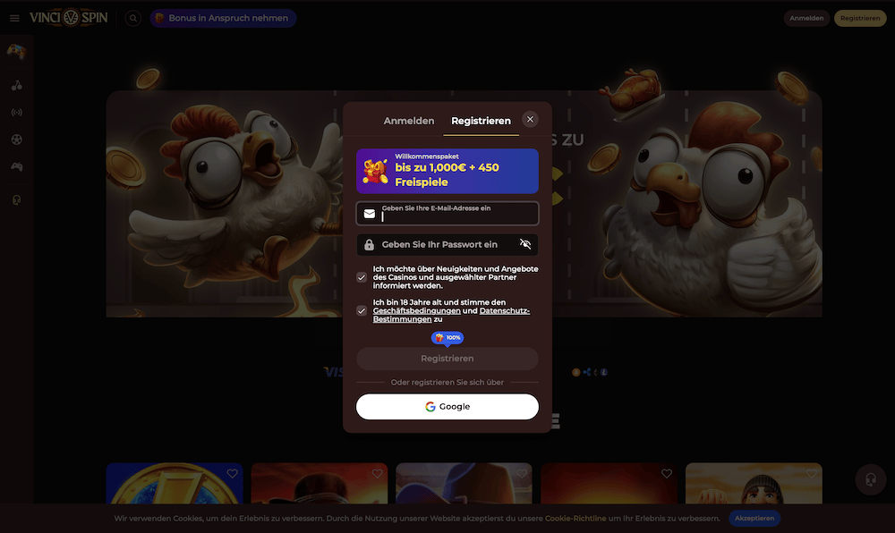 94408 Vinci Spin Registrierung