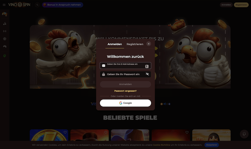 95582 Vinci Spin Anmeldung