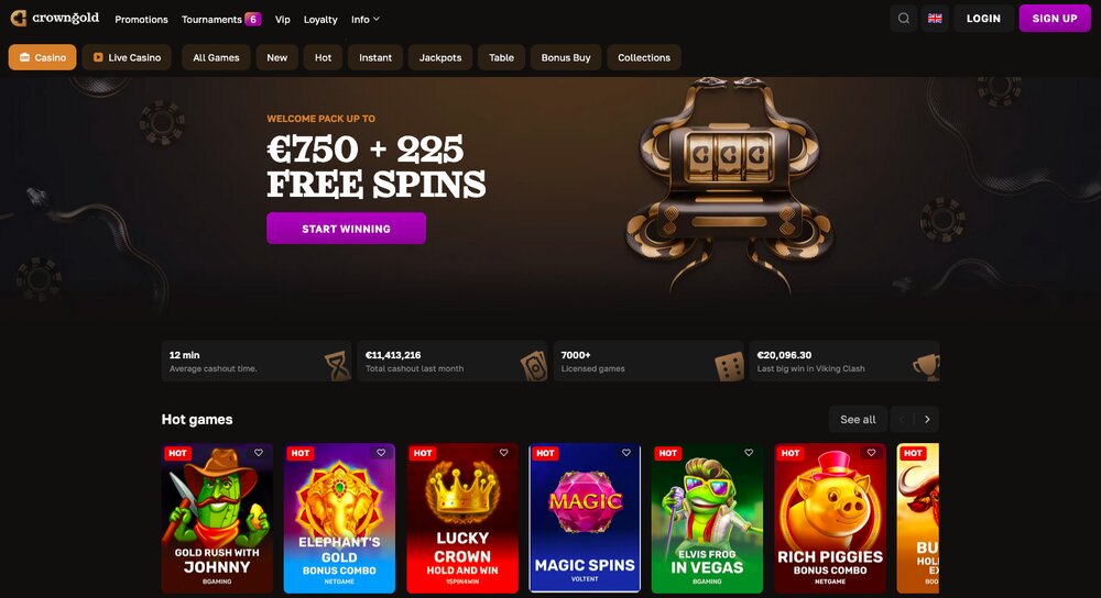 Bono de bienvenida y las tragamonedas más populares en el casino Crowngold