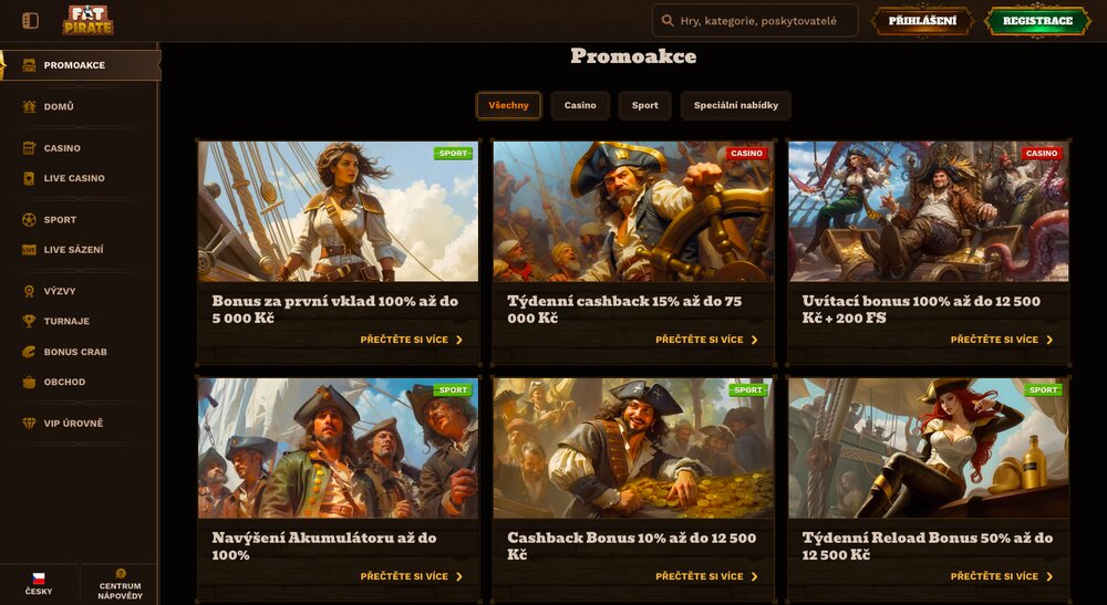 Nabídka bonusů v casinu FatPirate