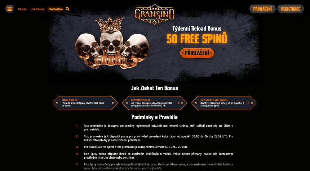 Bonificación con giros gratis en el casino Gransino