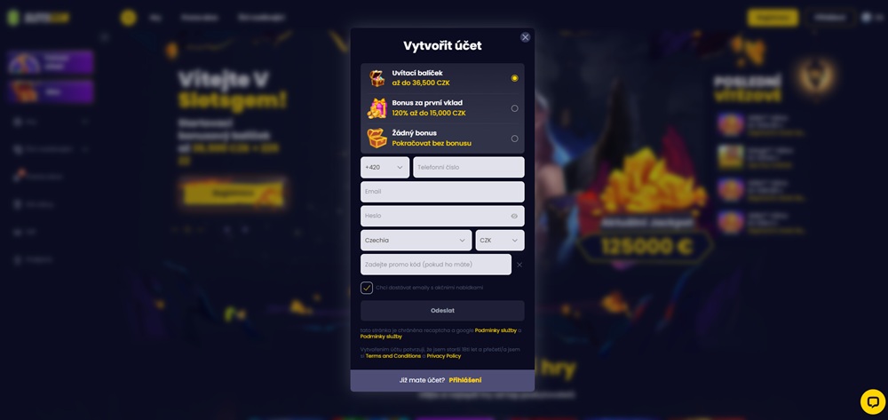 Pole pro zadání promo kódu