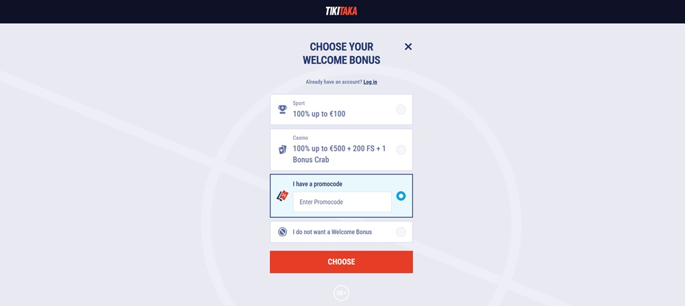 Field for entering a promo code