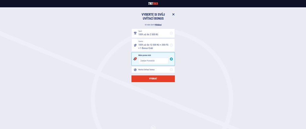 Pole pro zadání promo kódu