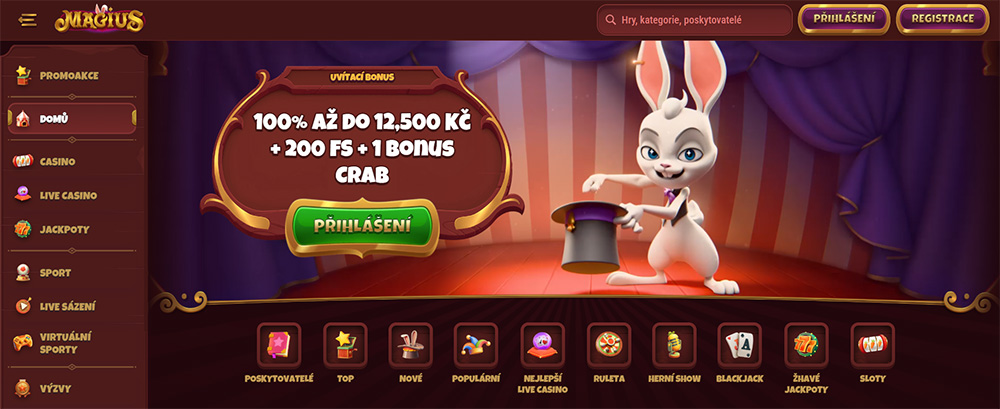 Promoakce v casinu Magius: Vstupní bonus 12 500 Kč + 200 free spinů