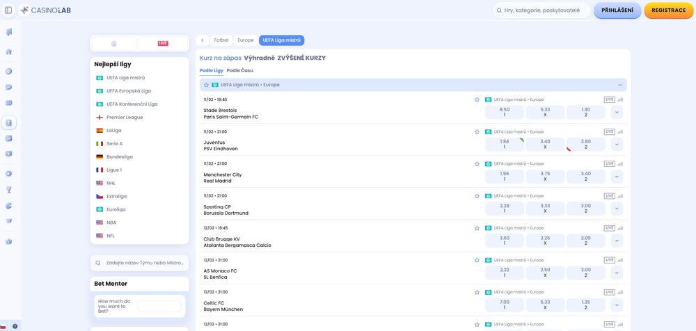 Kurzová nabídka sázkové kanceláře CasinoLab