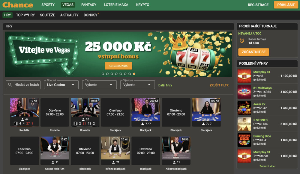 Chance live casino náhled