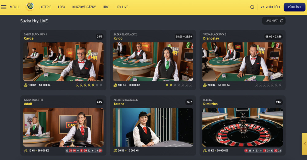 Sazka Hry live casino náhled