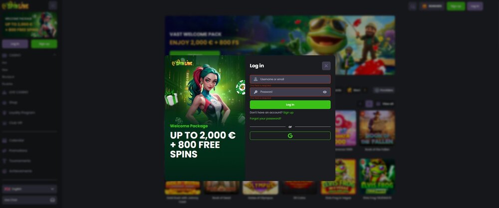 Anmeldung im Spinline Casino