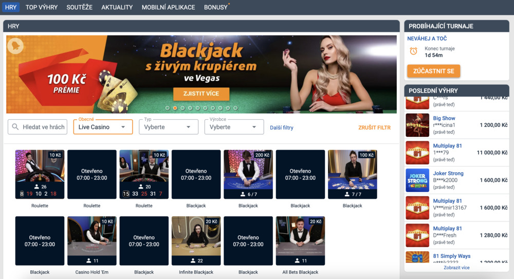 Tipsport live casino náhled