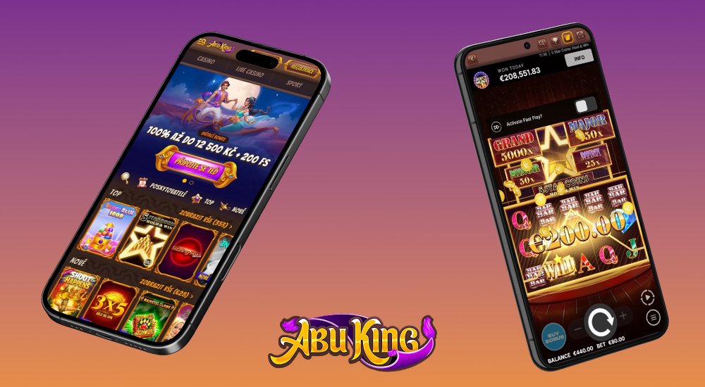Náhled responzivního rozhraní online casina a sázkové kanceláře AbuKing