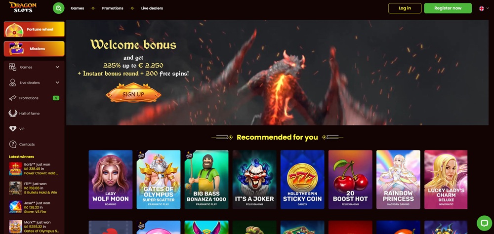 Dragon Slots casino homepage