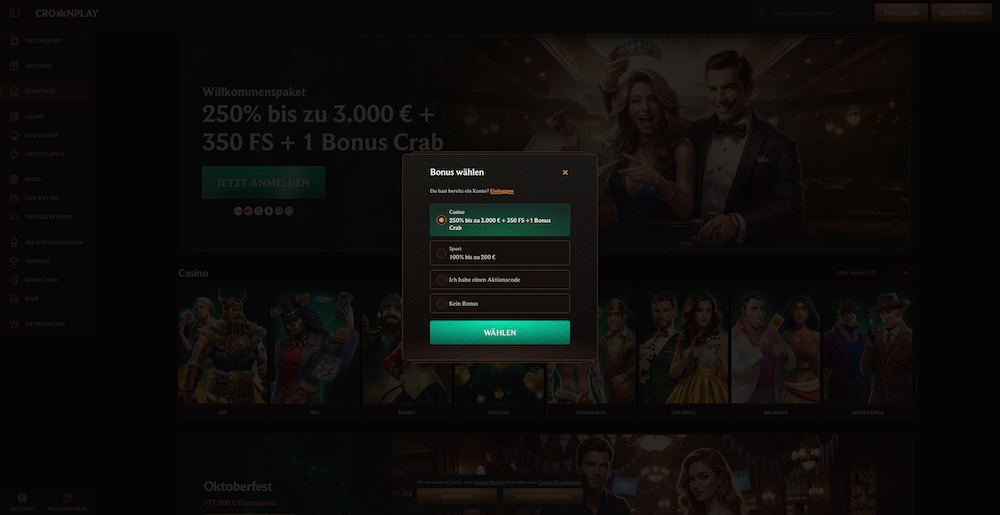 CrownPlay Registrierung